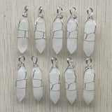24pcs Natural Crystal Pillar Point Wire Pendants for Jewelry Making