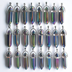 24pcs Colorful Natural Stone Pillar Point Charms Pendants for Necklace Making
