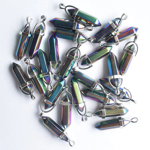 24pcs Colorful Natural Stone Pillar Point Charms Pendants for Necklace Making