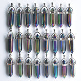 24pcs Colorful Natural Stone Pillar Point Charms Pendants for Necklace Making