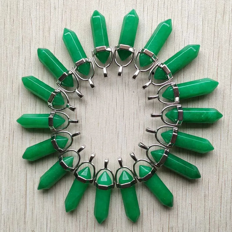 24pcs Natural Malay Jades Pillar Charm Pendants for Jewelry Making