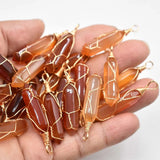 24pcs Red Agates Pillar Shape Point Iron Wire Pendants for Jewelry Making