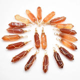 24pcs Red Agates Pillar Shape Point Iron Wire Pendants for Jewelry Making