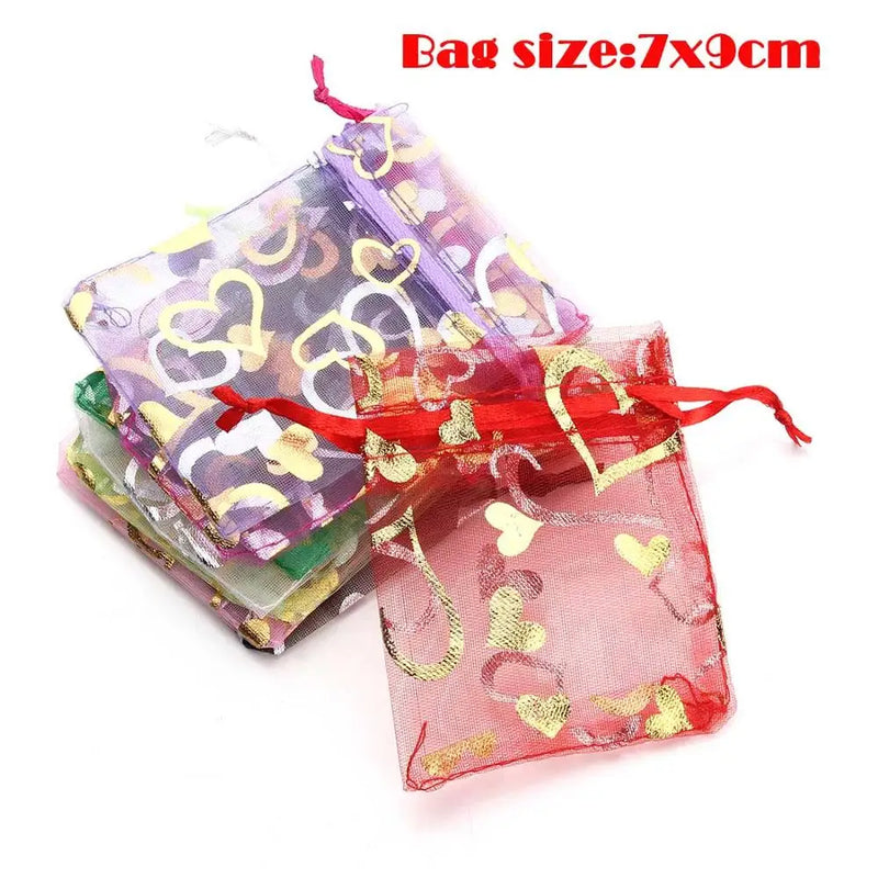 25pcs Mixed Heart Jewelry Organza Bags 7x9cm 9X12cm Wedding Party Gift Pouch