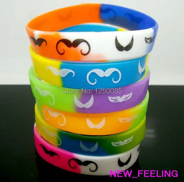 25pcs Moustache Print Silicone Rubber Bangle Wristband Mixed