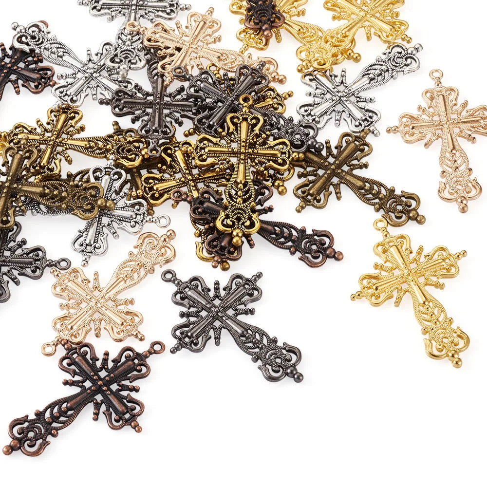 Vintage Big Hollow Alloy Cross Pendants Necklace DIY Jewelry