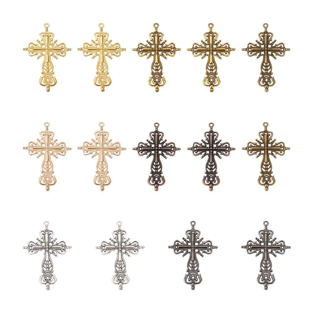 Vintage Big Hollow Alloy Cross Pendants Necklace DIY Jewelry