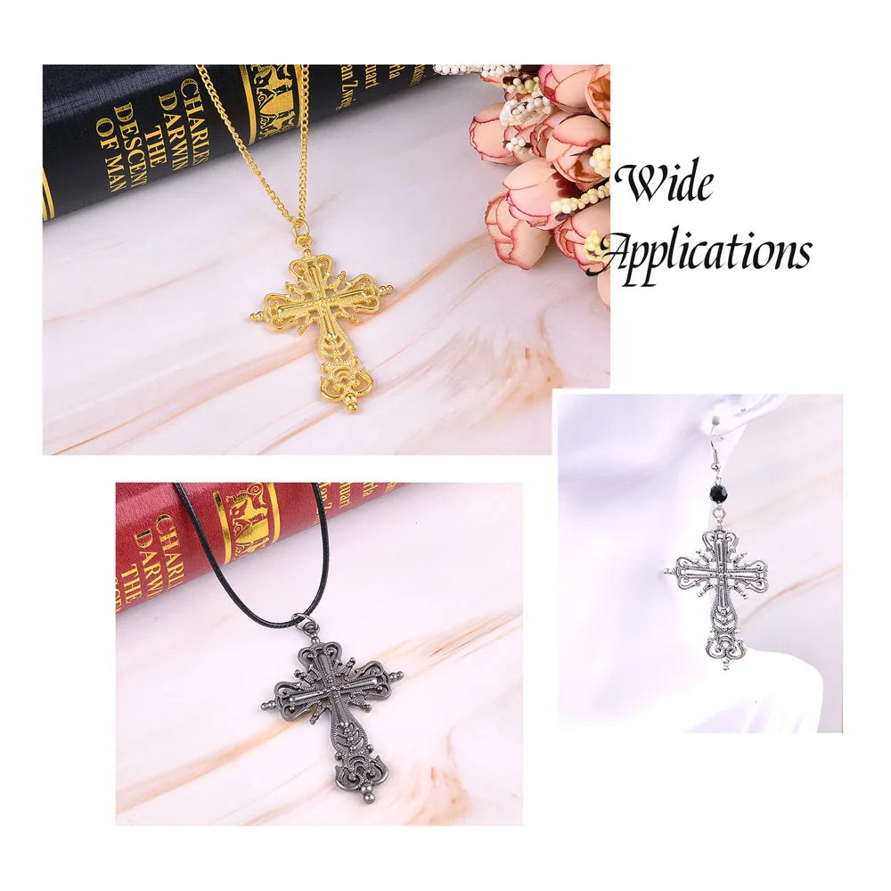 Vintage Big Hollow Alloy Cross Pendants Necklace DIY Jewelry