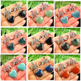 2Pcs Mixed Stone Heart Tibetan Silver Moon Star Pendant