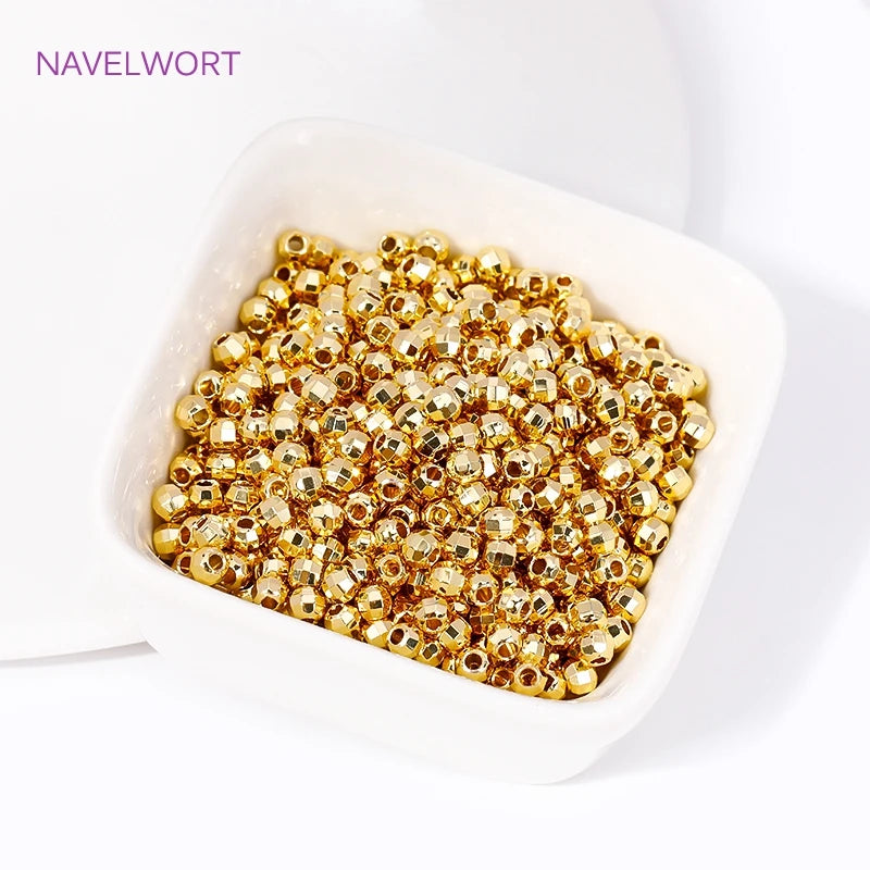 18K Plated Faceted Beads Round Spacer Beads for DIY Bracelet Jewelry