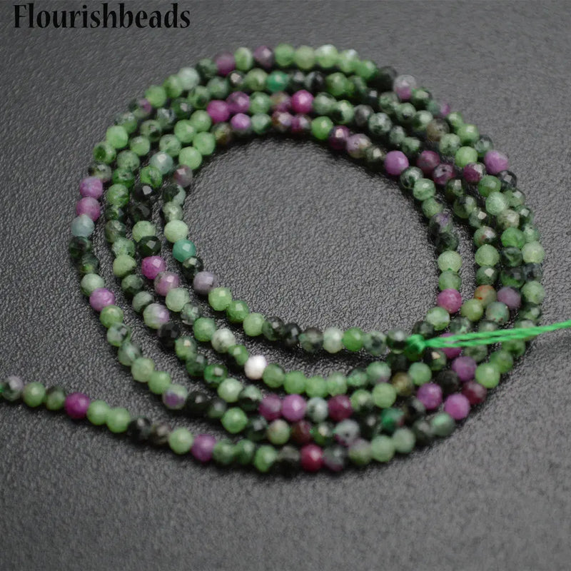 2mm Faceted Diamond Cutting Ruby Zosite Stone Round Loose Beads
