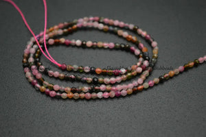 2mm Natural Tourmaline Faceted Diamond-Cut Round Loose Beads