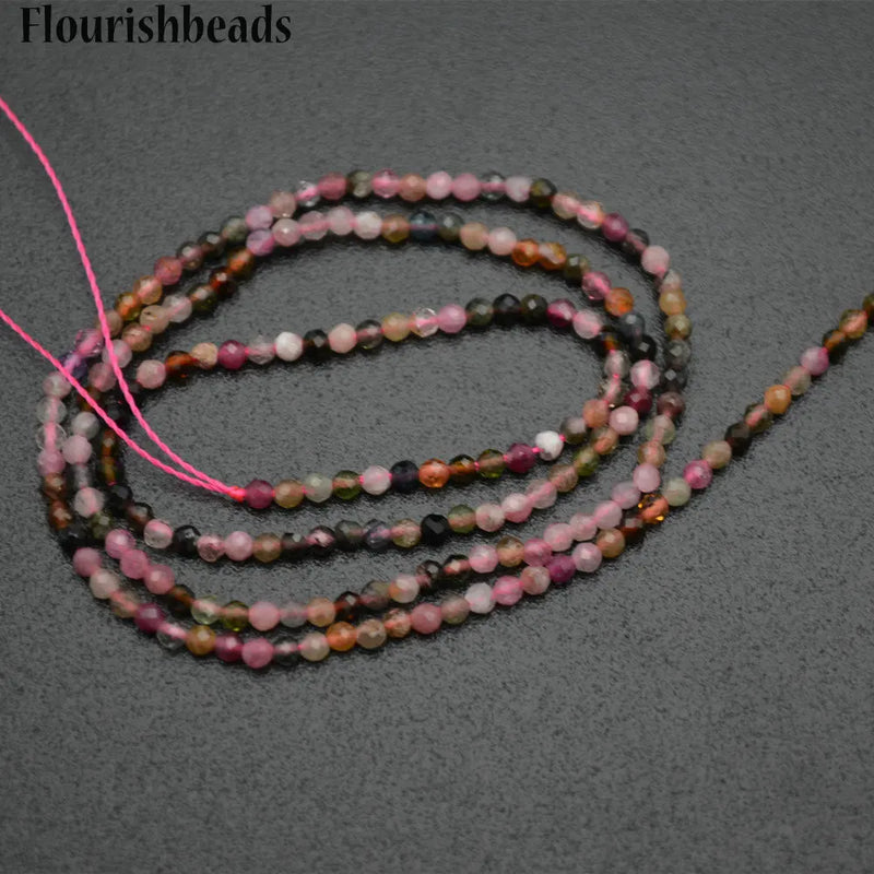 2mm Natural Tourmaline Faceted Diamond-Cut Round Loose Beads