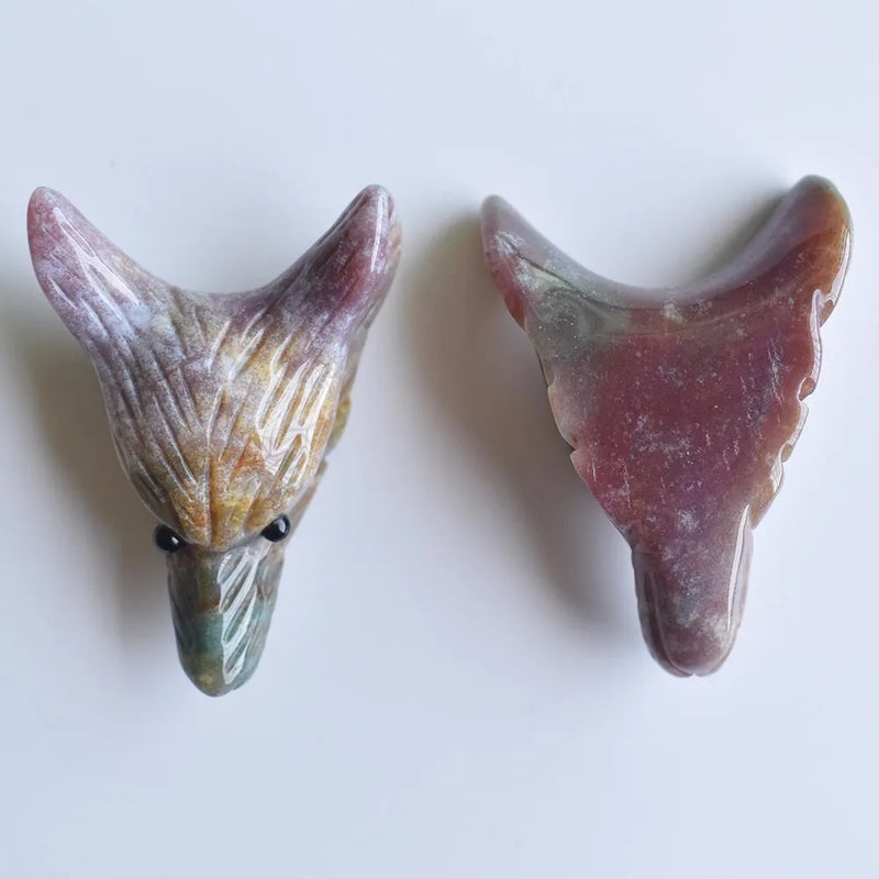 2pcs Natural Stone Carved Wolf Head Pendants for Jewelry Making