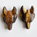 Natural Tiger Eye Stone Carved Wolf Head Pendants, 2pcs