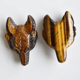 Natural Tiger Eye Stone Carved Wolf Head Pendants, 2pcs