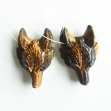 Natural Tiger Eye Stone Carved Wolf Head Pendants, 2pcs