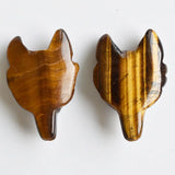 Natural Tiger Eye Stone Carved Wolf Head Pendants, 2pcs