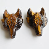 Natural Tiger Eye Stone Carved Wolf Head Pendants, 2pcs