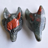 2pcs Bloodstone Carved Wolf Head Pendants for Necklace