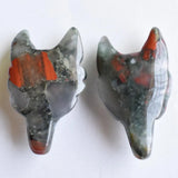 2pcs Bloodstone Carved Wolf Head Pendants for Necklace