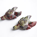 2pcs Dragon Blood Stone Carved Wolf Head Pendants for Necklace Making