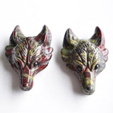 2pcs Dragon Blood Stone Carved Wolf Head Pendants for Necklace Making
