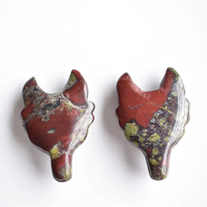 2pcs Dragon Blood Stone Carved Wolf Head Pendants for Necklace Making