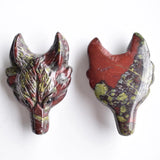 2pcs Dragon Blood Stone Carved Wolf Head Pendants for Necklace Making