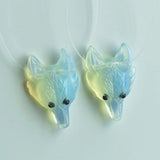 2pcs Opal Stone Carved Wolf Head Pendants for Necklace Jewelry