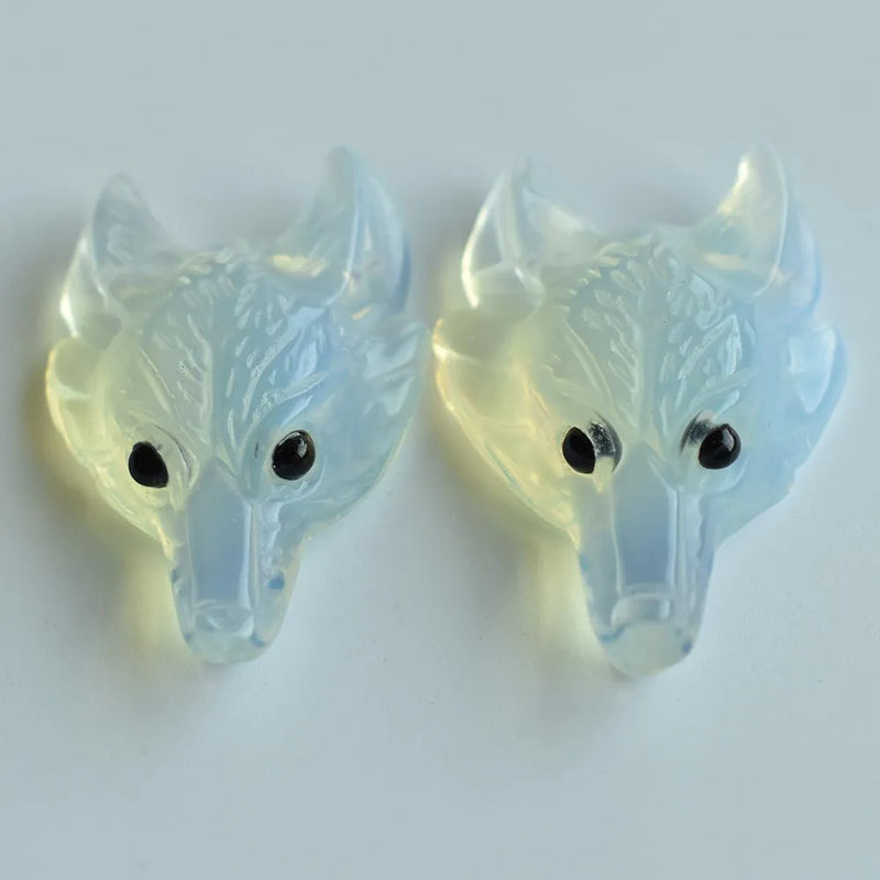 2pcs Opal Stone Carved Wolf Head Pendants for Necklace Jewelry