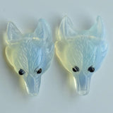 2pcs Opal Stone Carved Wolf Head Pendants for Necklace Jewelry