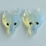2pcs Opal Stone Carved Wolf Head Pendants for Necklace Jewelry