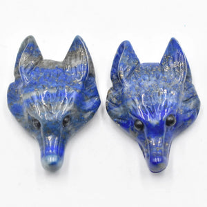 2pcs Labrador Lapis Lazuli Carved Wolf Head Pendants for Necklace