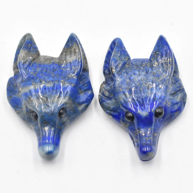 2pcs Labrador Lapis Lazuli Carved Wolf Head Pendants for Necklace