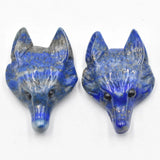 2pcs Labrador Lapis Lazuli Carved Wolf Head Pendants for Necklace