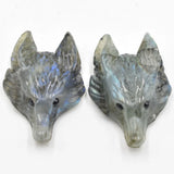 2pcs Labrador Lapis Lazuli Carved Wolf Head Pendants for Necklace