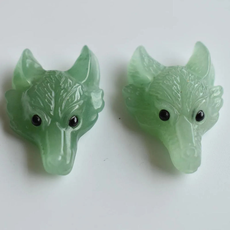 2pcs Green Aventurine Wolf Head Shape Pendants for Necklace