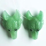 2pcs Green Aventurine Wolf Head Shape Pendants for Necklace