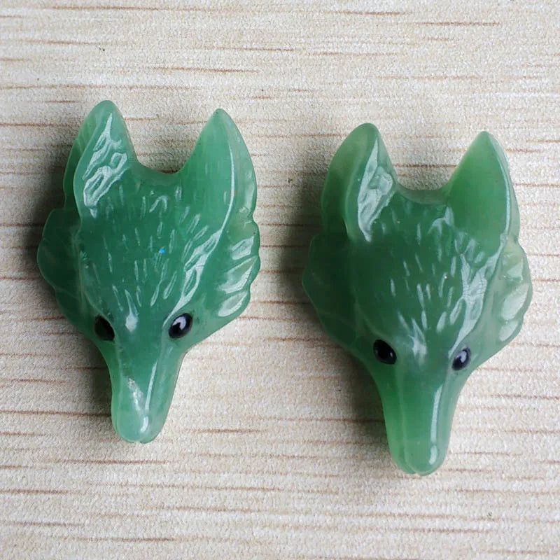 2pcs Green Aventurine Carved Fox Shape Pendants for Necklace