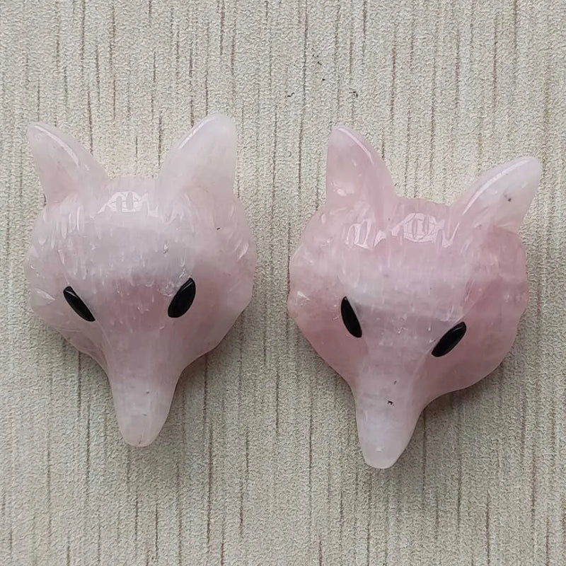 2pcs Natural Quartz Stone Fox Charms Pendants for Necklace Making