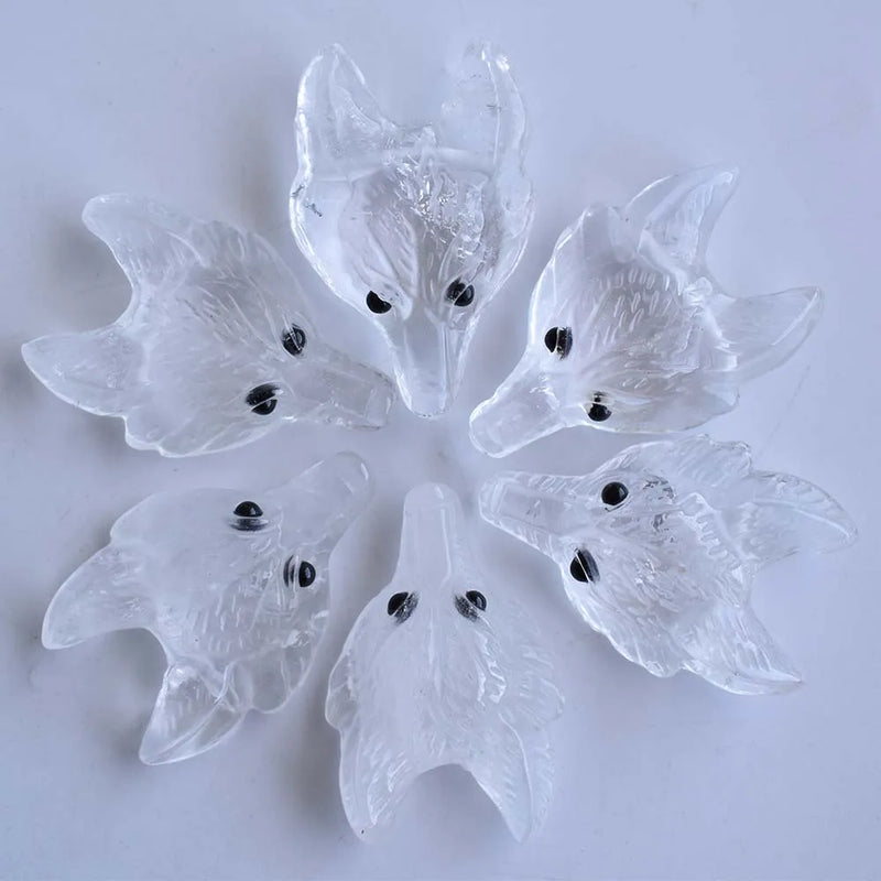 2pcs Natural Crystal Carved Wolf Head Pendants for Necklace