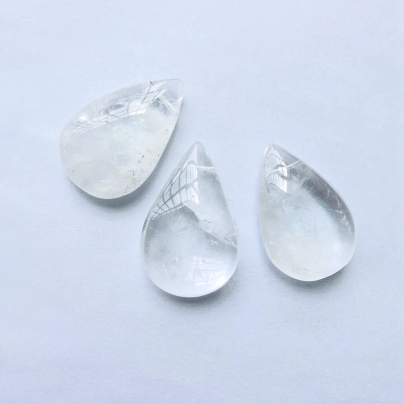 2pcs Clear Quartz Cracked Rock Crystal Pendant Beads 26x40mm Pear Drop