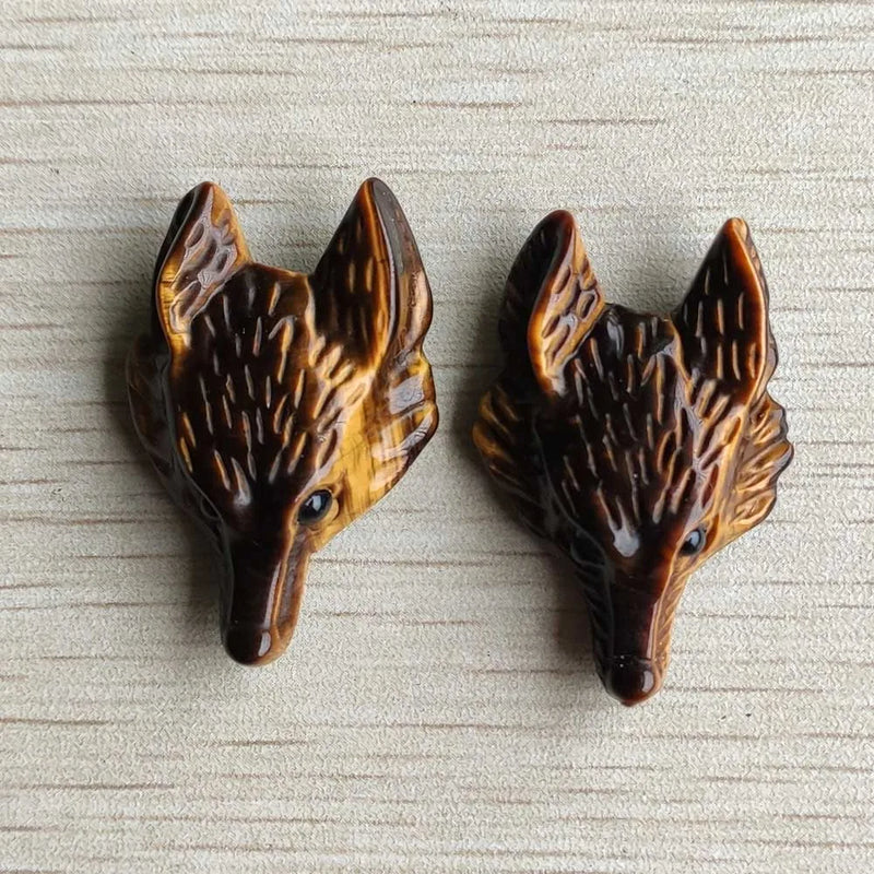 2pcs Tiger Eye Stone Carved Fox Shape Pendants for Jewelry Making