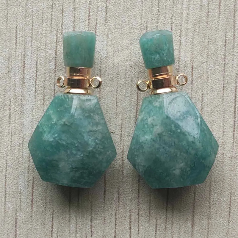 2pcs Amazonite Stone Perfume Bottle Pendants DIY Jewelry Making