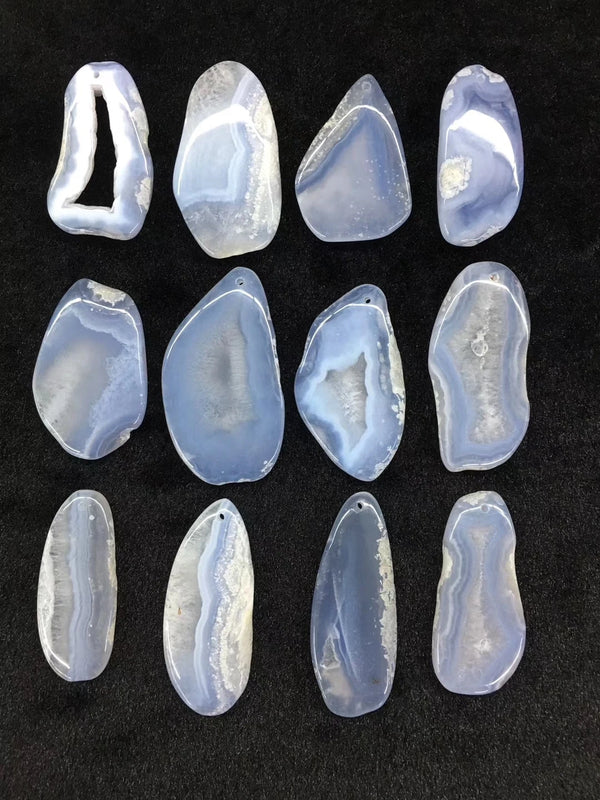 2pcs Natural Polished Chalcedony Slice Bead Pendant