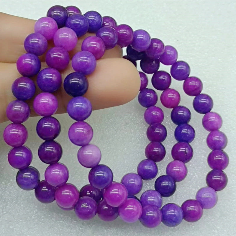 3-Piece Purple Sugilite Round Beads Stretch Bracelet 7.5 Inch