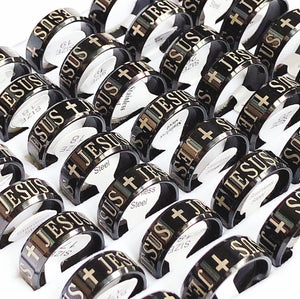 30 pcs 8mm JESUS CROSS rings Men's religious Christian Jewelry