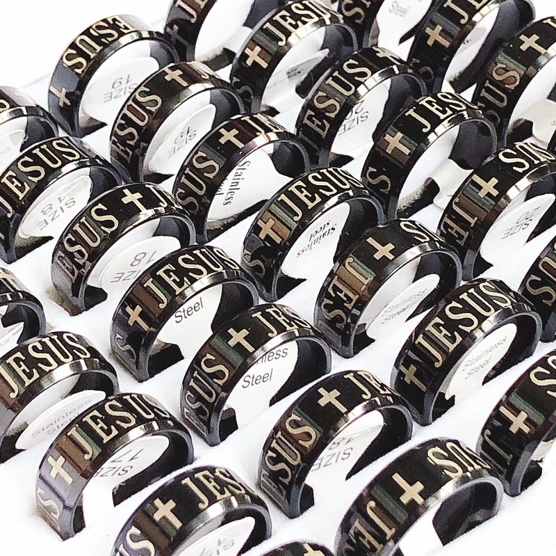 30 pcs 8mm JESUS CROSS rings Men's religious Christian Jewelry