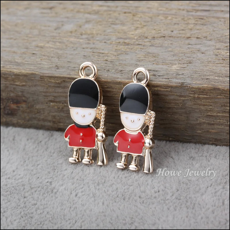 30pcs Enamel Alloy Gold-color Soldier Pendants for DIY Jewelry Making